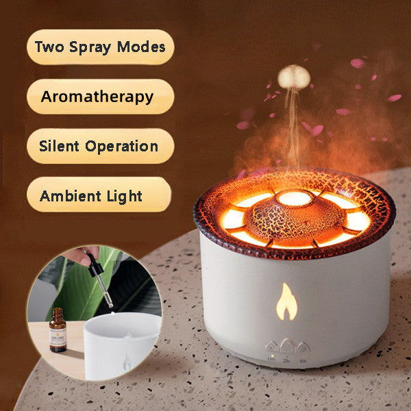 Ultrasonic Volcano Humidifier – Aromatherapy & Flame Effect