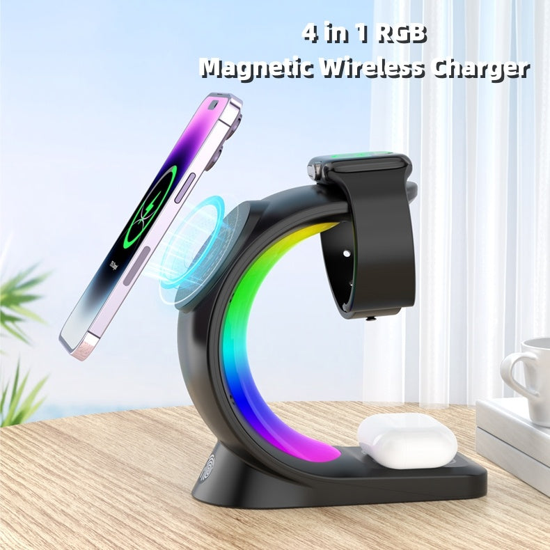 4-in-1 Magnetic Wireless Charger – Fast Charging Dock with Atmosphere Light