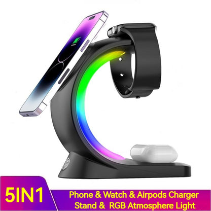 4-in-1 Magnetic Wireless Charger – Fast Charging Dock with Atmosphere Light